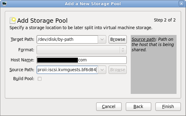 iSCSI storage pool parameters